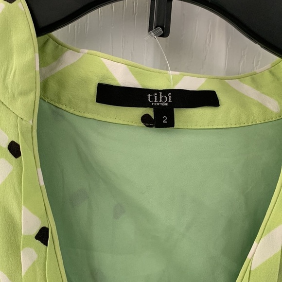 Tibi New York dress green 100% silk midi pleated V-neck - Picture 2 of 10